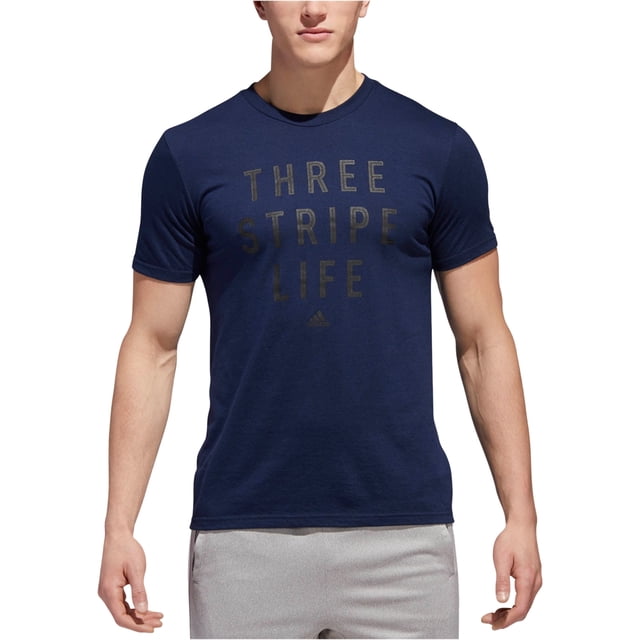 adidas - Camiseta gráfica para hombre con tres rayas, color azul, pequeña Adidas Camiseta gráfica