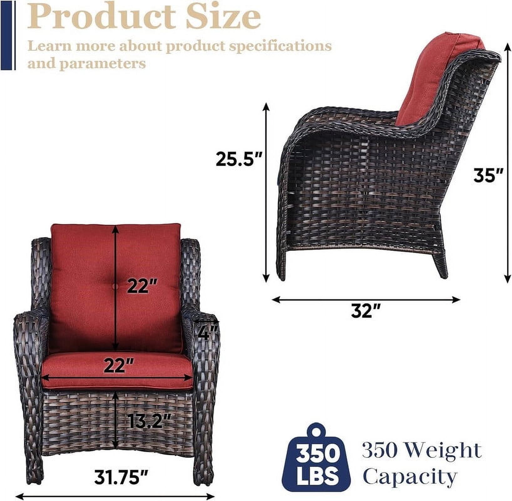 Bellefurn Patio Wicker Chairs Set of 2,High Back Outdoor Rattan Patio Chairs Outdoor Conversation Set for Garden Backyard Proch Deck