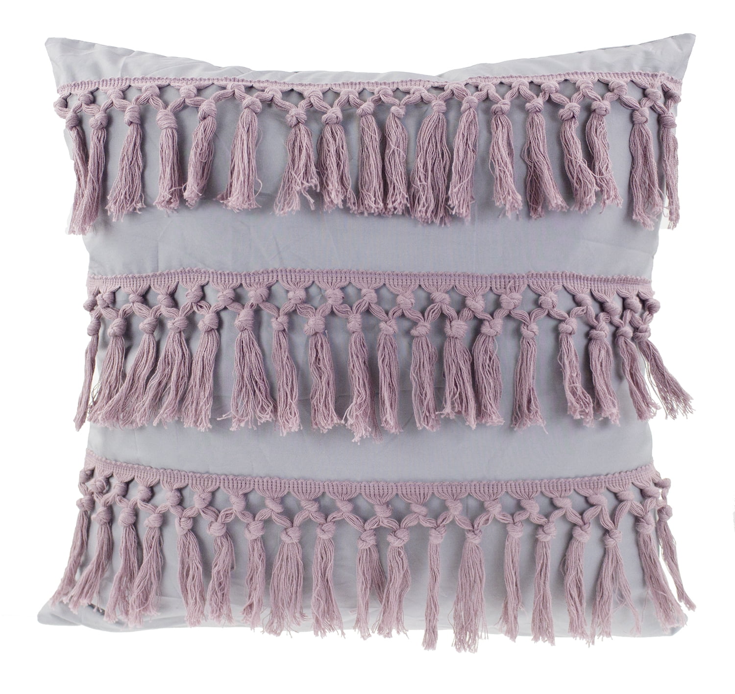 Stylish Fringe Tassels Decorative Cotton Throw Pillow (Grey+Lilac, 18