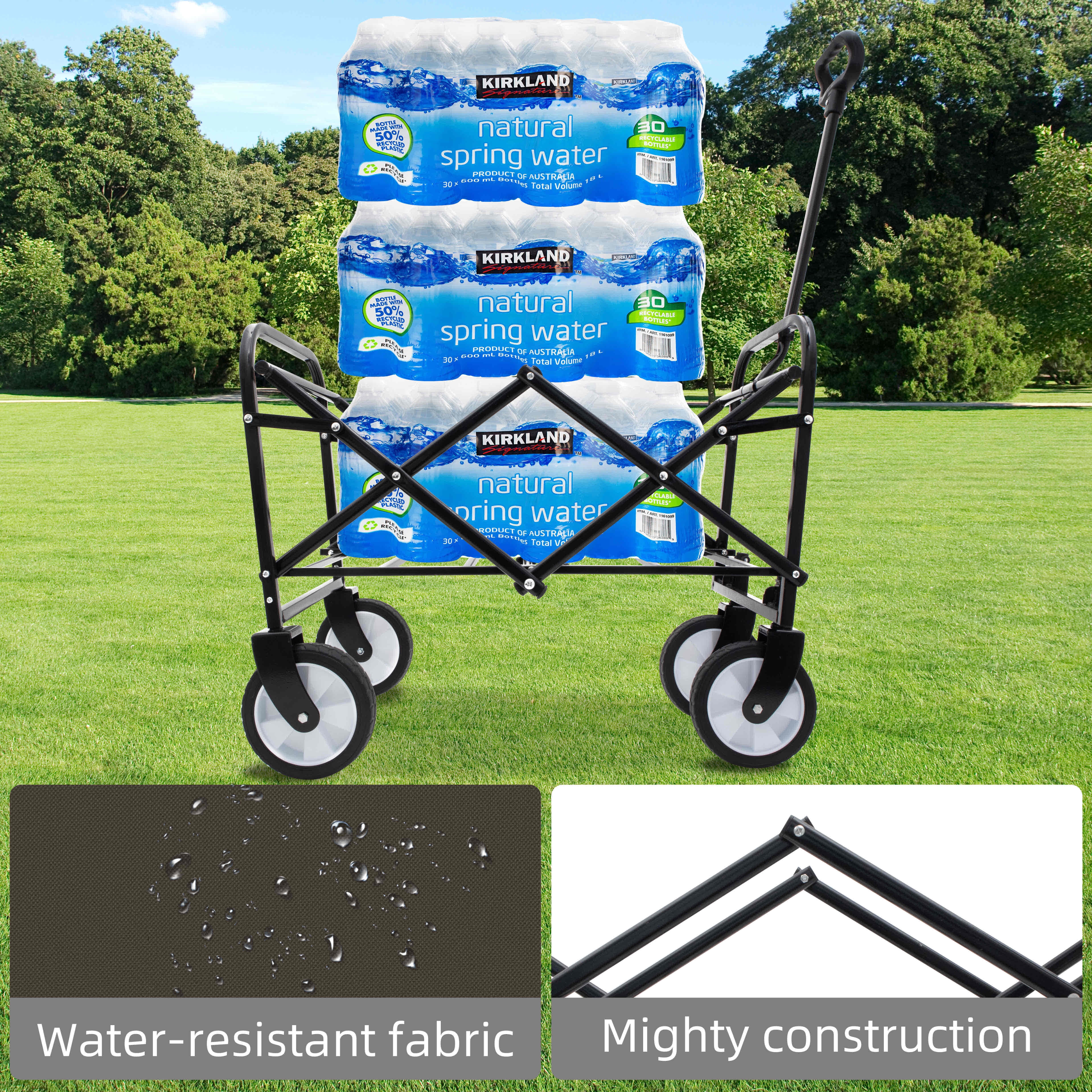 Yoneston 225LBS Collapsible Wagon Cart, Portable Heavy Duty Utility Wagon with 3pcs Plastic Liner Cover Bag for Camping, Picinc, Shopping, Beach, Grocery Transport, Green
