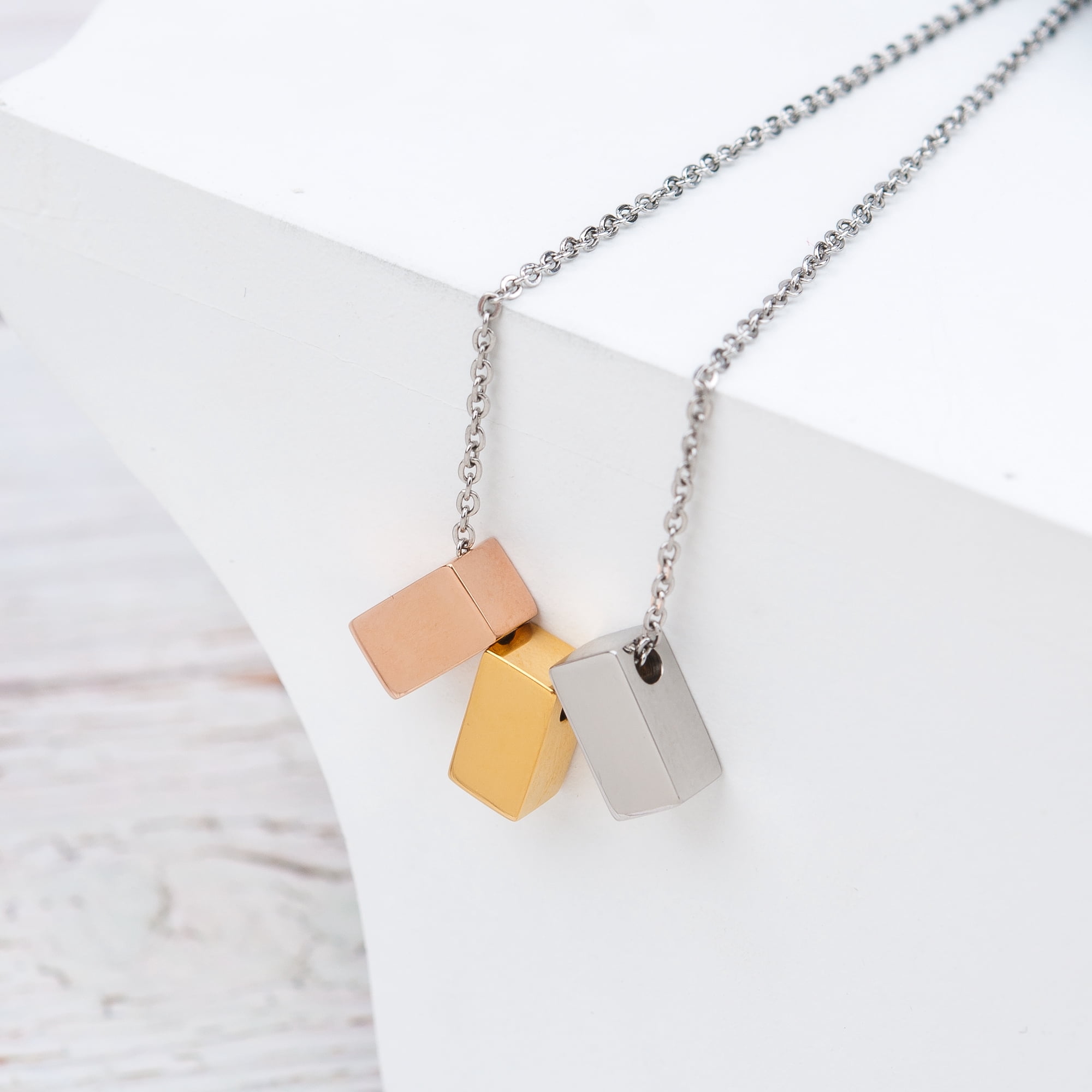 Mother and Daugther Mother's Day Gift, Mother's Day Gift from Daughter, Mother Day Gift Ideas, Necklace and Card Gift for Mom, Gift for Mom, Gift her Her[Multi-Color Triple Cube,Blue-Orange Gradient]