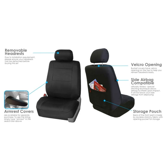 Fh Group Neoprene Waterproof Full Set Car Seat Covers Airbag Ready Split Bench Function Black