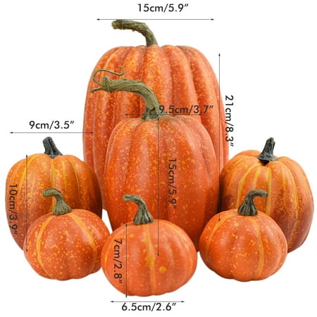 7PCS Fake Pumpkins White Orange, Fall Artificial Pumpkins for Decoration Different Sizes, Halloween Thanksgiving Autumn Harvest DIY Foam Pumpkin Indoor Outdoor Home Decor