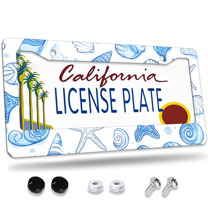 1 Pcs Sea Shells License Plate Frame, License Plate Cover for Car Decorative Parts, Aluminum License Plate Bracket Holder Rust-Proof Weather-Proof for US Standard Car