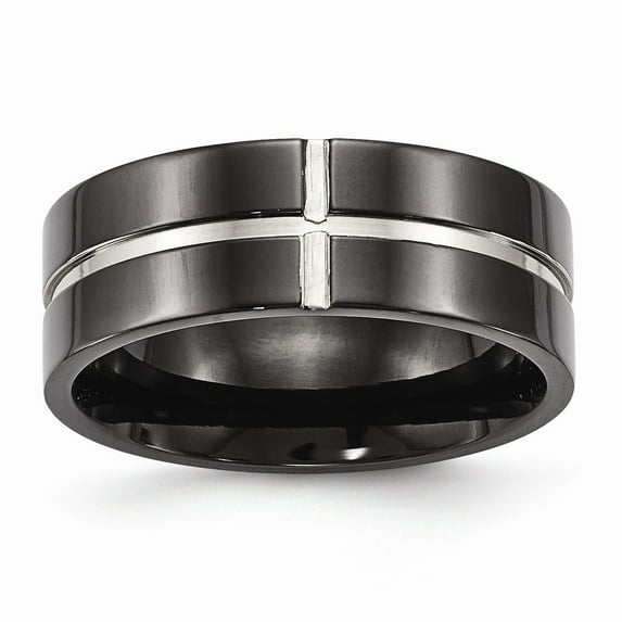 Titanium Men's Black IP Grooved Comfort Back Wedding Band Ring Size 7