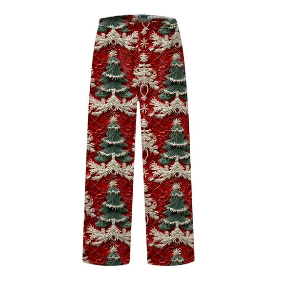 Women's Christmas Santa Pants Casual Holiday Festive Comfortable Stretchy Elastic Waist Soft Trousers for Seasonal Celebration