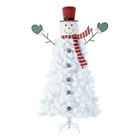 Holiday Time Pre-Lit Snowman Artificial Christmas Tree, White Lights, White Color,