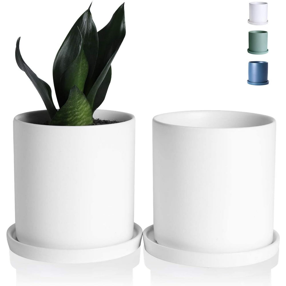 Wencassy Ceramic Flower Plant Pots 4.5 Inch Cylinder