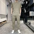 thumbnail image 3 of Conjunto de camiseta y pantalones a rayas para hombre, ropa deportiva, trajes deportivos, camiseta con alfabeto, ropa blanca para hombre, conjunto de 2 piezas, chándal, básico y genial, 3 of 5