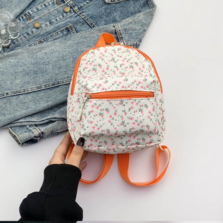 Orange Floral Mini Backpack KGOTA Floral Mini Backpack Small Backpack Purse Travel  main image 3