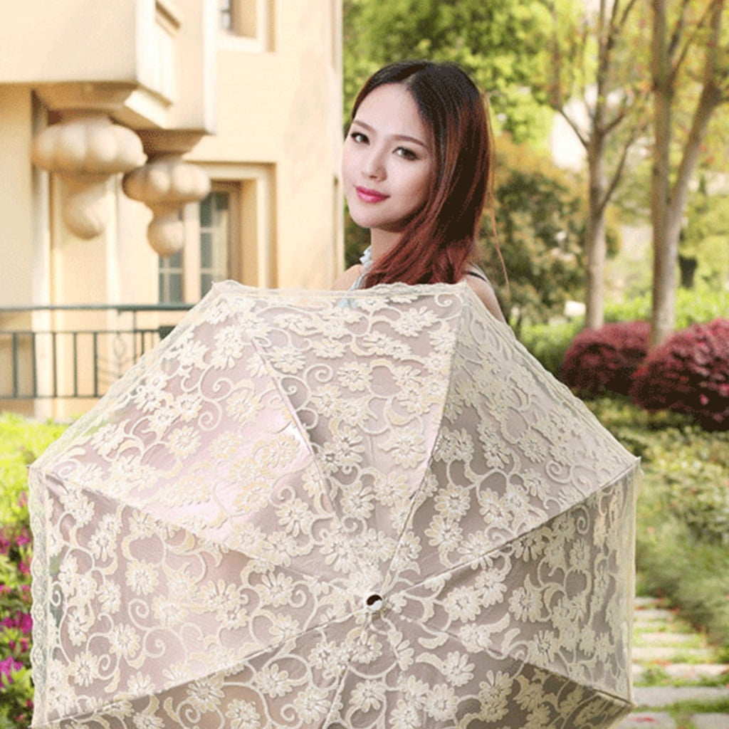 lanema Luxury Flower Umbrella Rain Women 3 Folding Double Layer Lace Up Parasol