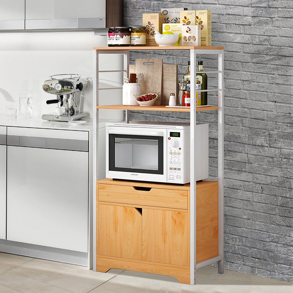 Microwave cart with pantry storage Clearance