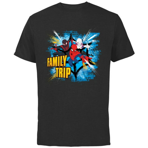 Marvel Spider-Man Miles Morales Spider-Gwen Family Trip - Short Sleeve Cotton T-Shirt for Adults - Customized-Black