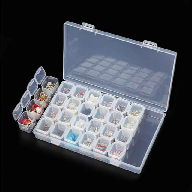 28 Slots Nail Art Storage Box Plastic Transparent Display Case Organizer Holder for Rhinestone Beads Ring Earrings