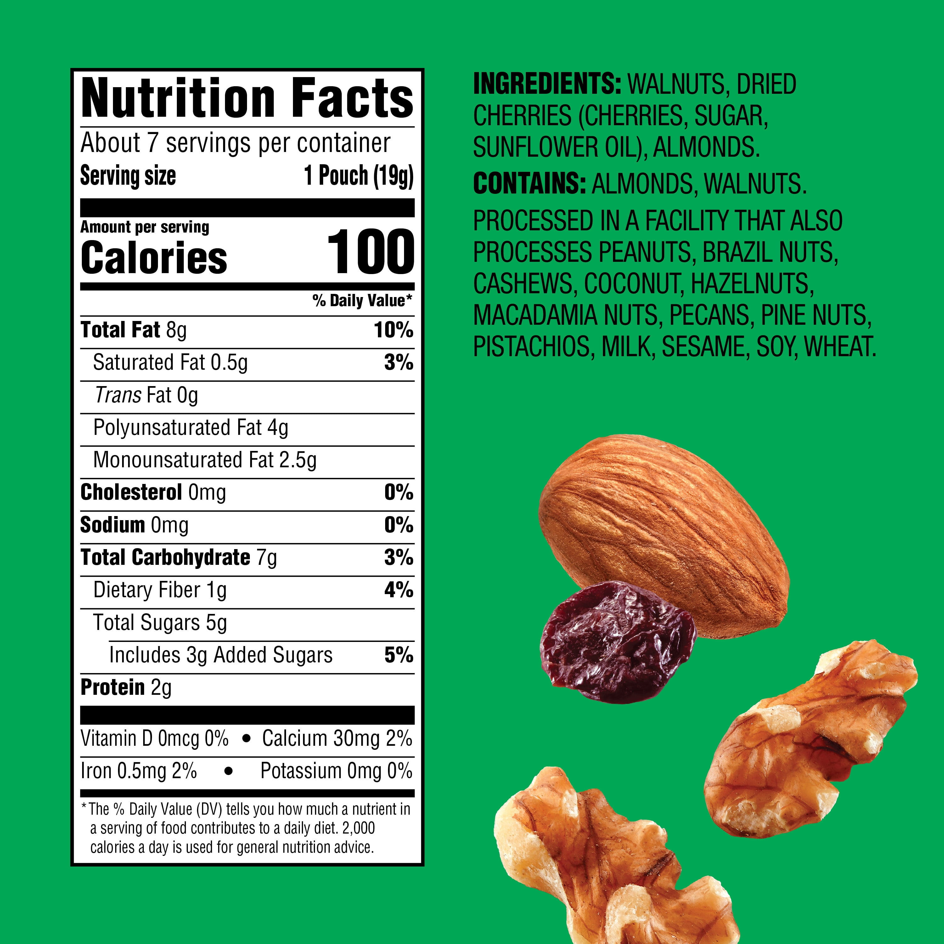 Emerald Nuts Roasted and Salted Cashews & Walnuts & Almonds with Dried Cherries, 100 Calorie Pack, 7 CT Each (Variety Pack)