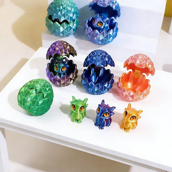6PCS 3D Printed Dragon Egg,Prefilled Easter Eggs, Easter Basket Stuffers for Egg Hunt Filler,3D-Printer Dragon Animals Fidget Toys Small Dinosaur Eggs