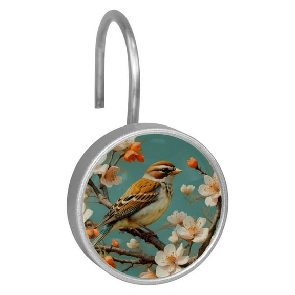 HemaKayy 12 Pcs Shower Curtain Hooks Bathroom Decorative Accessories Bird Branches Resting