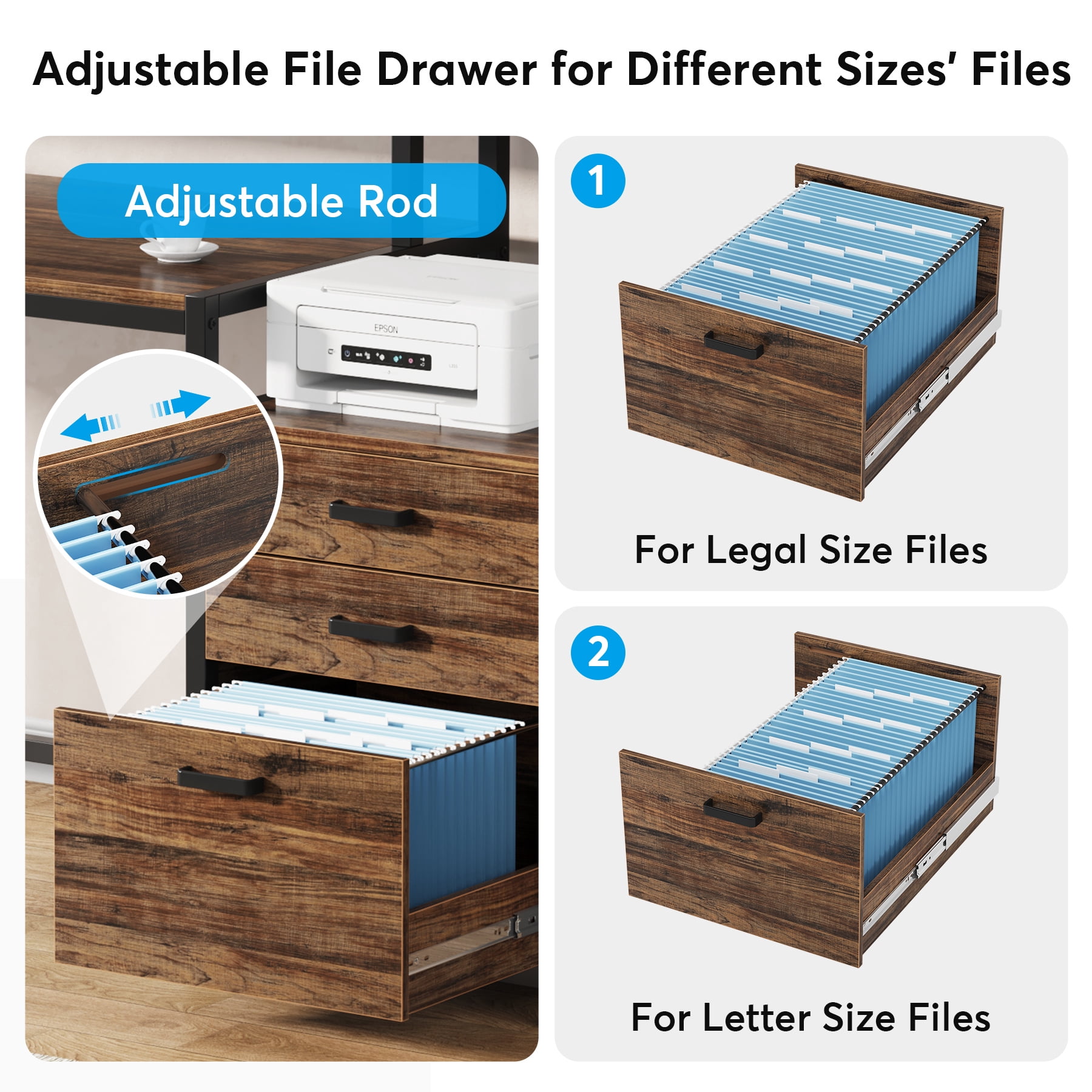 Tribesigns 63 Inch Computer Desk with Monitor Stand, Ergonomic Office Desks with Drawers File Cabinet