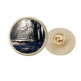 thumbnail image 1 of Green Forestry Science Nature Scenery Round Metal Golden Pin Brooch Clip, 1 of 3