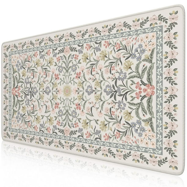 Alfombrilla de Escritorio iCasso XXL 90x40 cm Grande Antideslizante con Diseño Floral