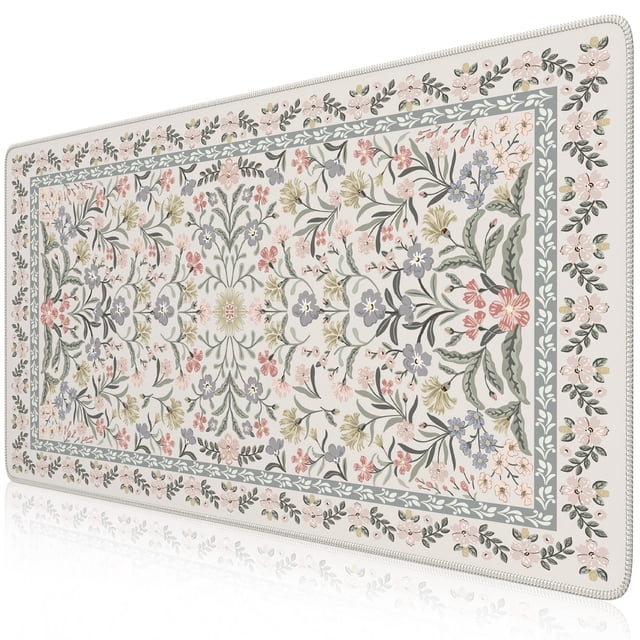 Alfombrilla de Escritorio iCasso XXL 90x40 cm Grande Antideslizante con Diseño Floral
