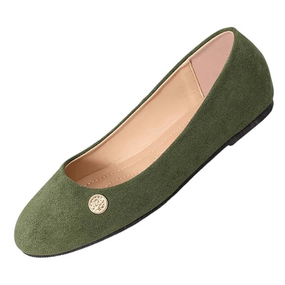 Gpaecead Women's Metal Button Flats Pointed Closed Toe Faux Suede Cushioned Slip On Non Slip Shoes For Work And Casual, Green