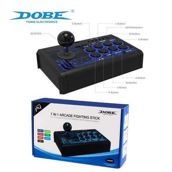 7-in-1 Arcade Fight Stick - Wired Joystick for Switch, PS4, PS3, Xbox, PC & Android | Ergonomic Design, 8-Button Layout, Turbo Function for Fighting Games (Street Fighter, Tekken, Mortal Kombat)