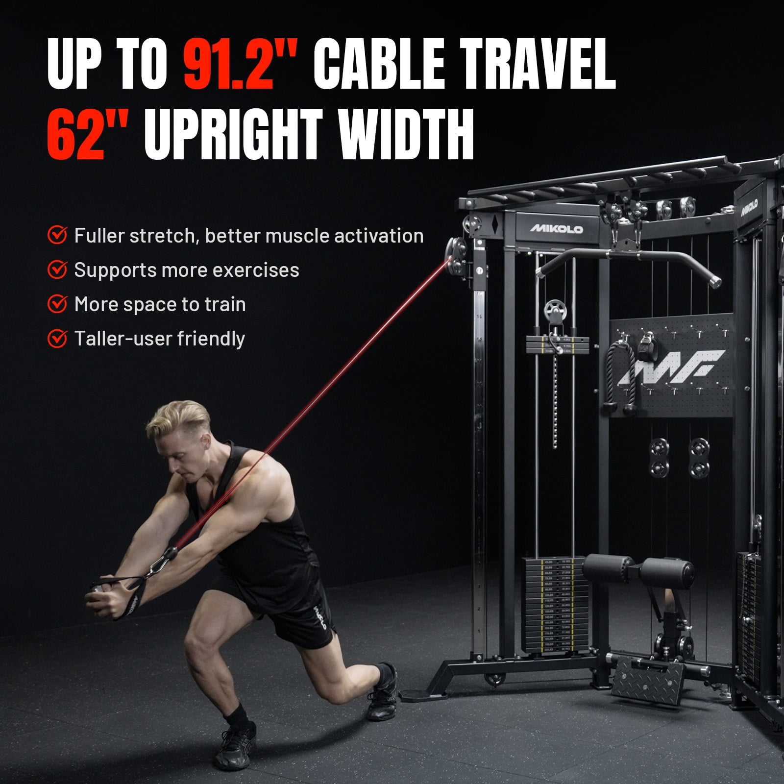 Mikolo Cable Crossover Machine Falcon with 400lbs Weight Stack, Functional Trainer with Independent Double Pulley System, 2000lbs Multi-Functional Chest Fly Machine, Lat Pulldown Machine