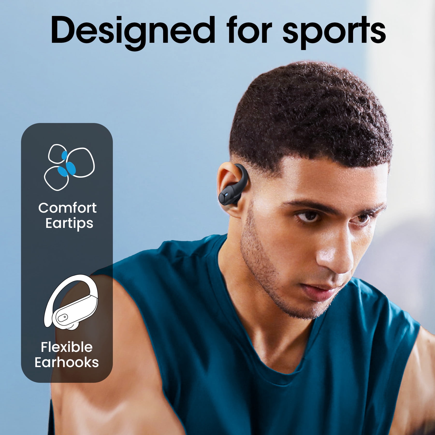 VEATOOL Wireless Earbuds, 75Hrs Playtime Bluetooth 5.4, IPX7 Waterproof, ENC Noise Cancelling Mics, Deep Bass Earhooks Sport Headphones Android iOS