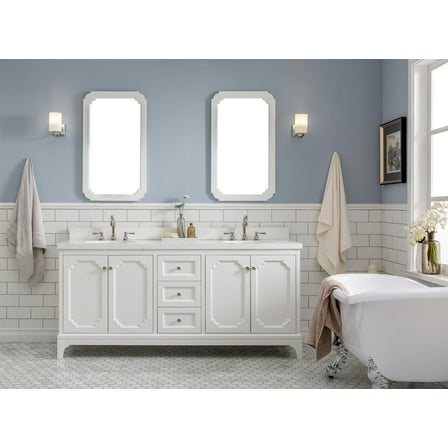 Water Creation Queen 72"W Wood Double Bathroom Vanity in Pure White