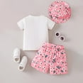 thumbnail image 5 of Cute Summer Clothes Toddler Kid Girl Floral Print Short Sleeve Tops and High Waist Belted Shorts with Sunhat Sets (5 Years, Pink), 5 of 7