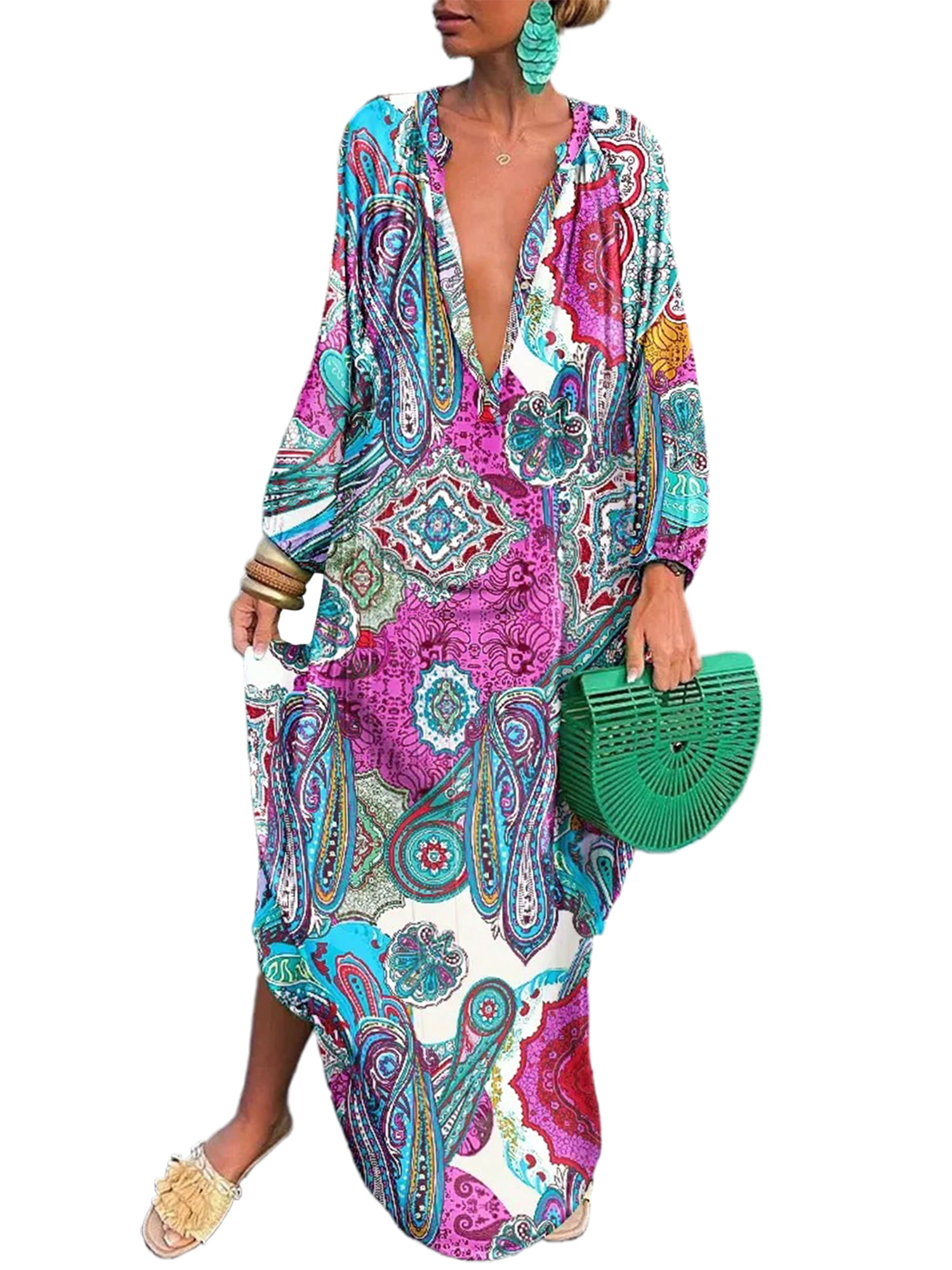 Innerwin Dress Button Down Women Maxi Dresses Autumn Long Sleeve Loose Rose Red M