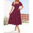 thumbnail image 2 of Vestido ZESICA para mujer, estilo bohemio, floral, midi, talla S, color vino, 2 of 8