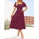 thumbnail image 2 of Vestido ZESICA para mujer, estilo bohemio, floral, midi, talla S, color vino, 2 of 8