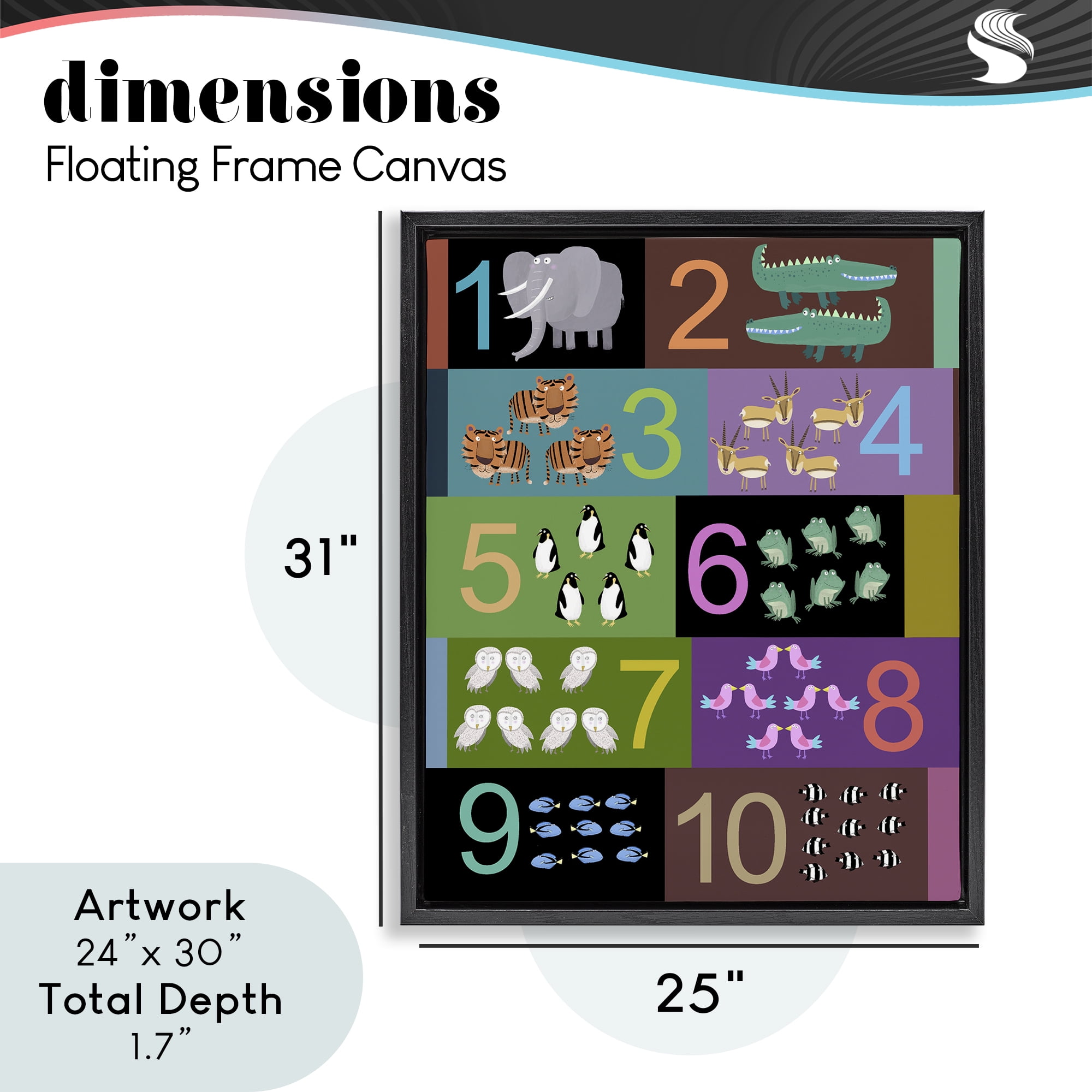 Blocked Kid's Educational Counting Black Framed Floater Canvas Wall Art, design by Carla Daly