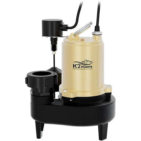 K2 Pumps Sewage Pump 1/2 Hp Cast Iron With Piggyback Vertical Switch