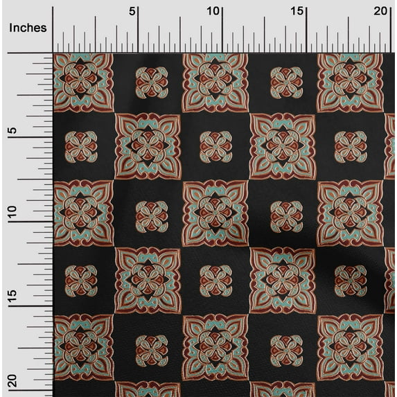 oneOone Organic Cotton Poplin Twill Fabric Floral Block Print Fabric By Yard 42 Inch Wide