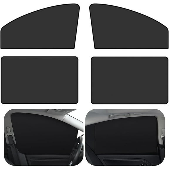 HOMEYA 4PACK Magnetic Car Side Window Sun Shades, Universal Privacy Curtains UV & Heat Protection for Baby Pets Sleeping Camping Breastfeeding, Black