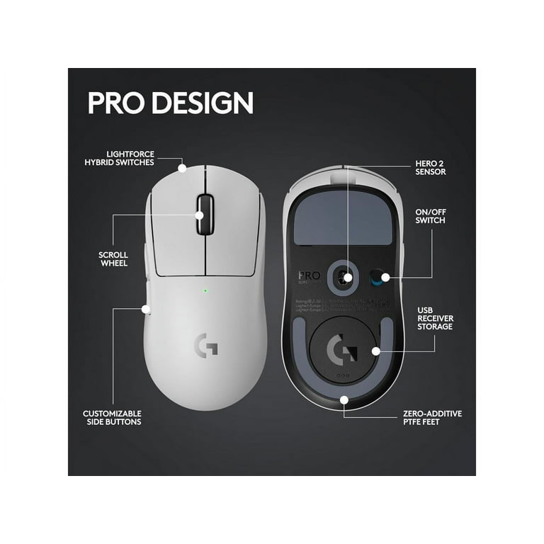 Logitech G PRO X Superlight 2 Lightspeed Wireless Gaming Mouse,  Lightweight, LIGHTFORCE Hybrid Switches, Hero 2 Sensor, 32,000 DPI, 5  Programmable