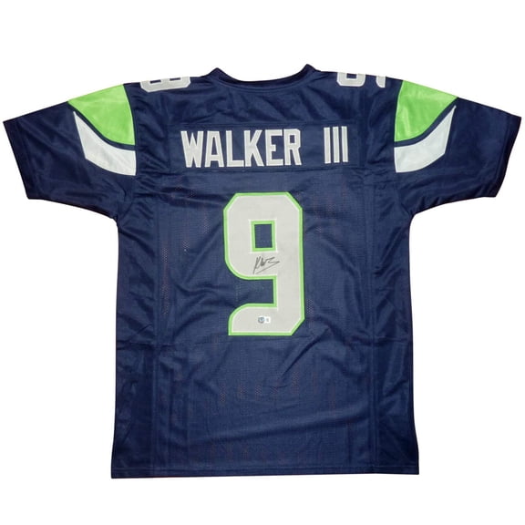 Kenneth Walker III Autographed Seattle (Blue #9) Custom Jersey – Beckett
