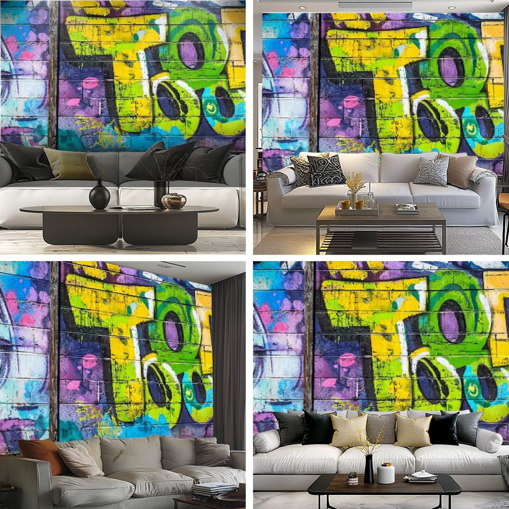 Peel and Stick Wallpaper Detail graffiti painted wooden wall Color Modern Art Wall Mural Decor Self Adhesive and Removable 69in x 98in