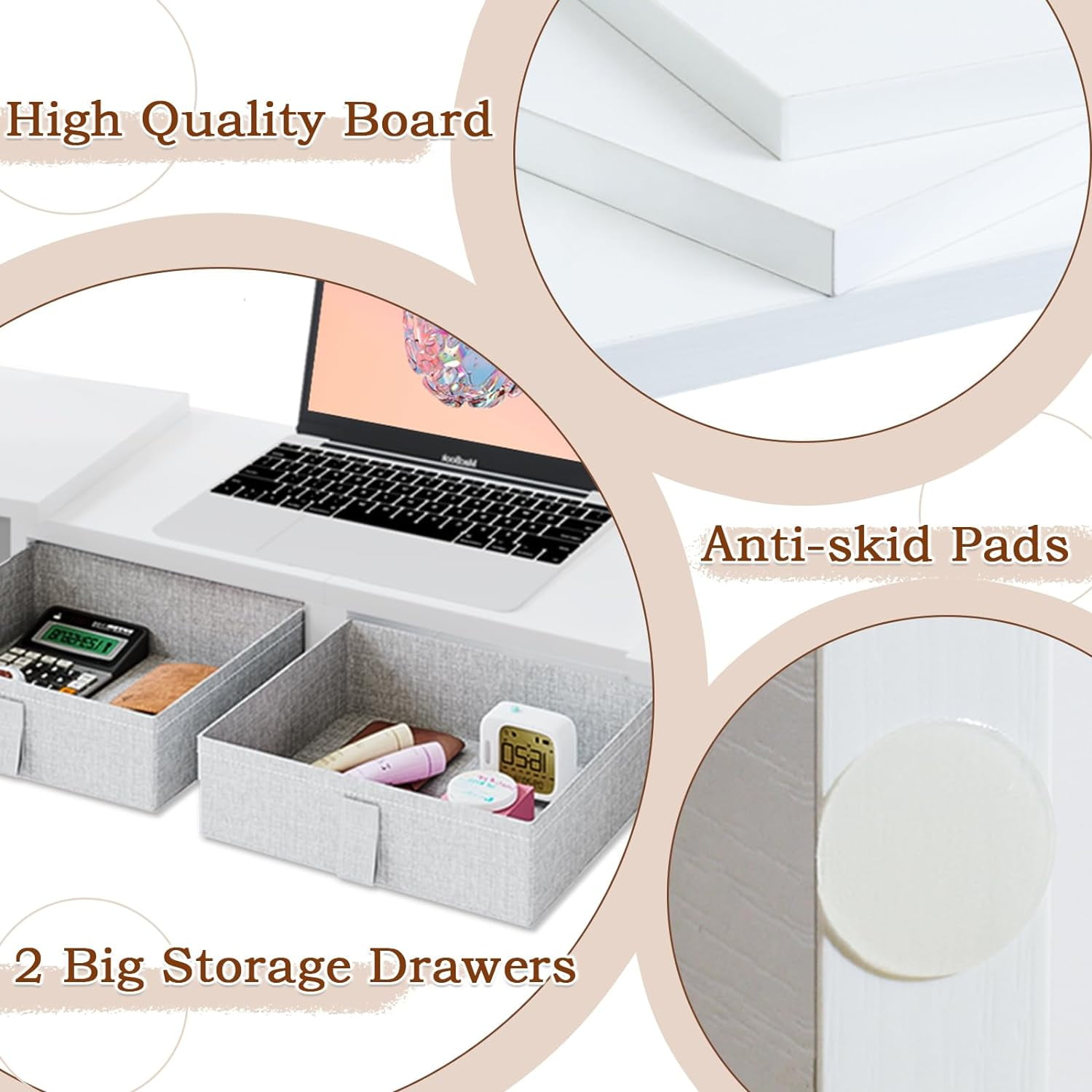 Wood Dual Monitor Stand Riser with Drawers-Length and Angle Adjustable Triple Monitor Stand with Storage Large Computer Riser for 2/3 Monitors/Laptops/PC/Printers