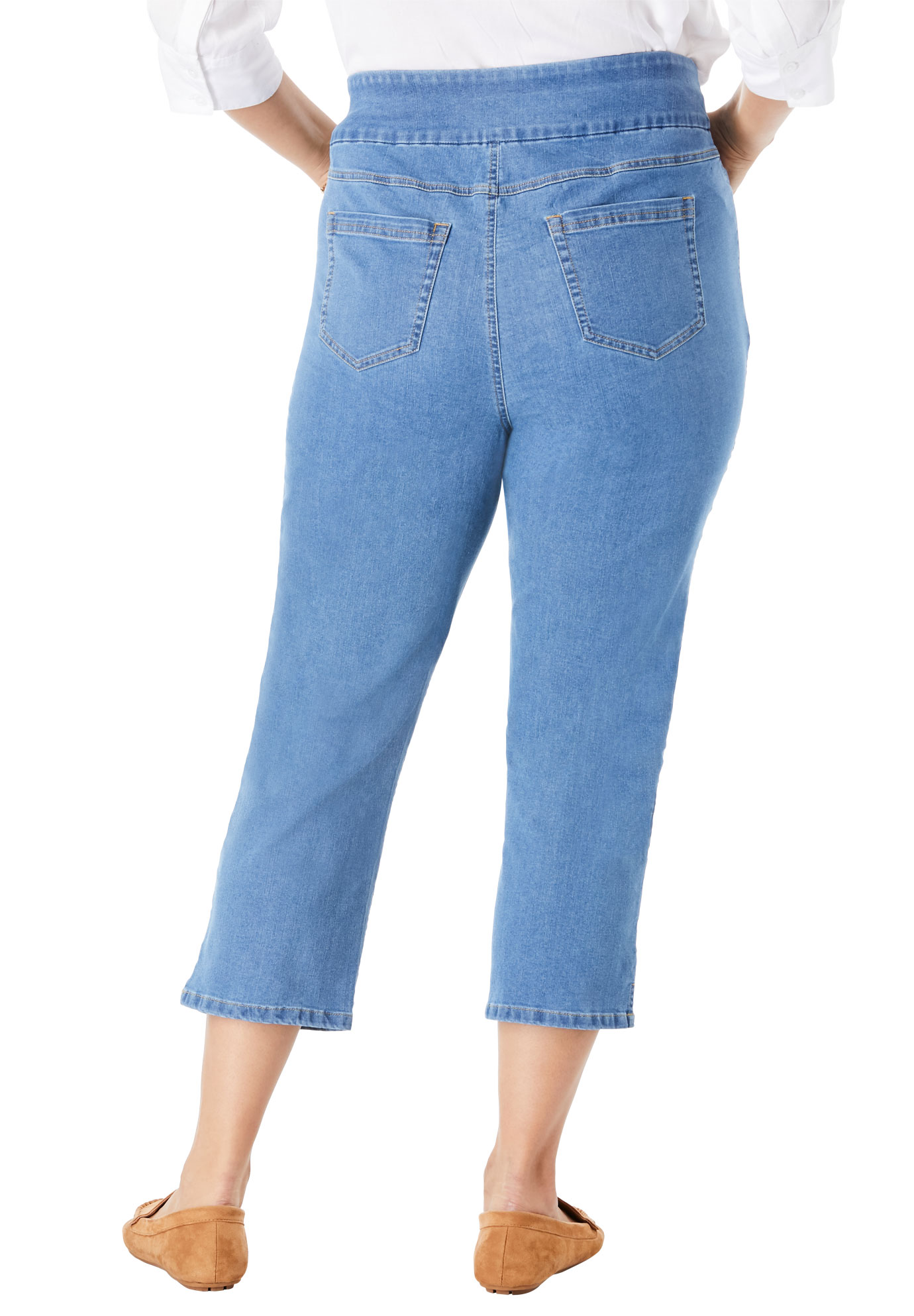 Woman Within Women's Plus Size Flex-Fit Pull-On Denim Capri Pants -  Walmart.com