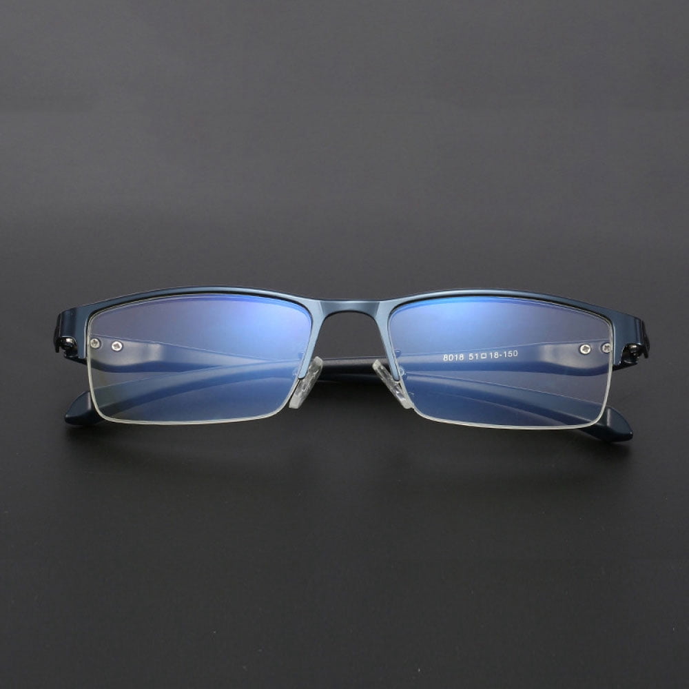 3 Pairs Mens Fashion Blue Light Blocking Half Rimless Reading Glasses 2.0, Metal Blue Spring Hinge Business Rectangle Readers +2.00