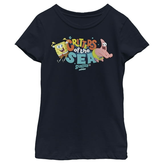Girl's SpongeBob SquarePants Sponge on the Run Critters of the Sea Dance  Graphic Tee Navy Blue Medium