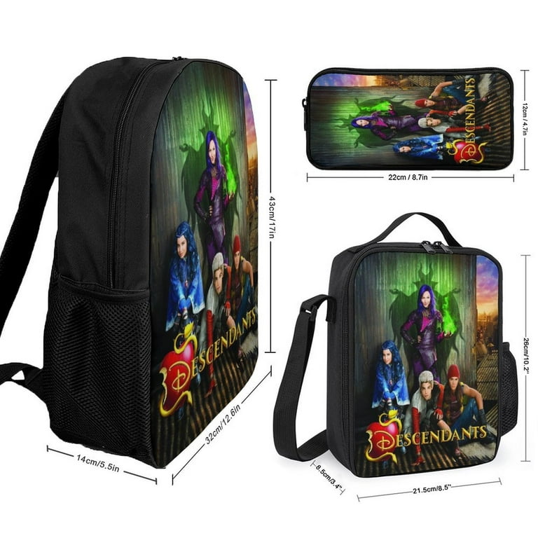 Descendants Backpacks Set Casual Laptop Backpack with Insulated Lunch Bag Pencil Case Travel Backpack Schoolbag for Teens