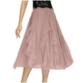 thumbnail image 2 of Aueoeo Women's A-Line Fairies Skirts Elastic High Waist Tulles Midi Skirt Pleated Layered Mesh Long Skirts Pink S, 2 of 8