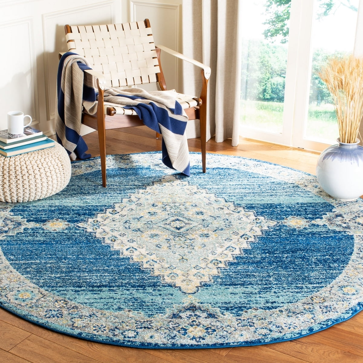 SAFAVIEH Madison Brandon Geometric Area Rug, Grey/Cream, 6'7" x 6'7" Round