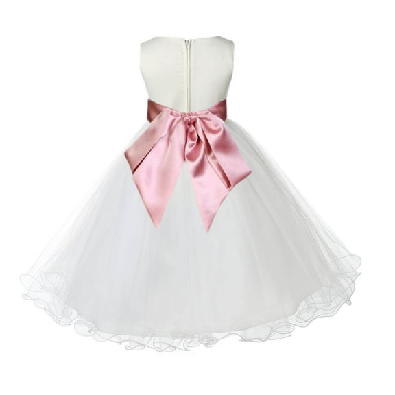 Ekidsbridal Girl Communion Flower Girl Dress - Satin Ivory Tulle Rattail Edge 829S-A (Size: S-12)
