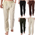 thumbnail image 1 of Styesk Men's Pants Men's Medieval Solid Color Plus Button Drawstring Casual Pants Linen Breathable Pants, 1 of 1